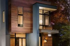 black and brown wood contrasts with warm white lights to match