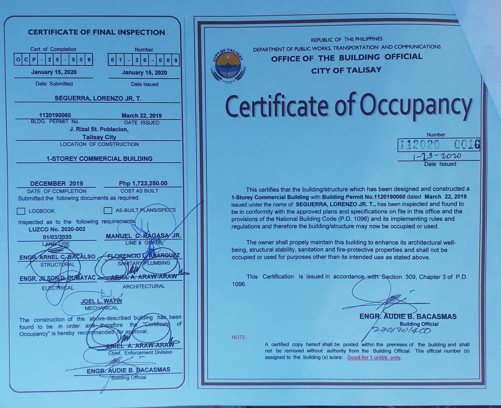 Certificate Of Occupancy Inspection Checklist